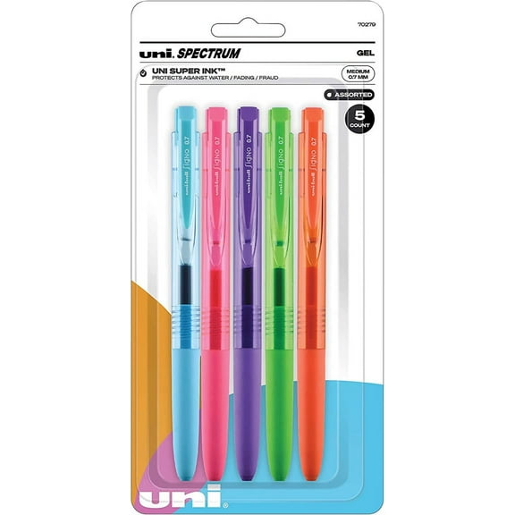 uni-ball Spectrum Retractable Gel Pens, Medium Point, 0.7 mm, Assorted Barrel Colors, Assorted Ink Colors, Pack Of 5 pens