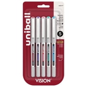 uniball Vision Rollerball Pens, Fine Point 0.7mm, Assorted Colors, 5 Count