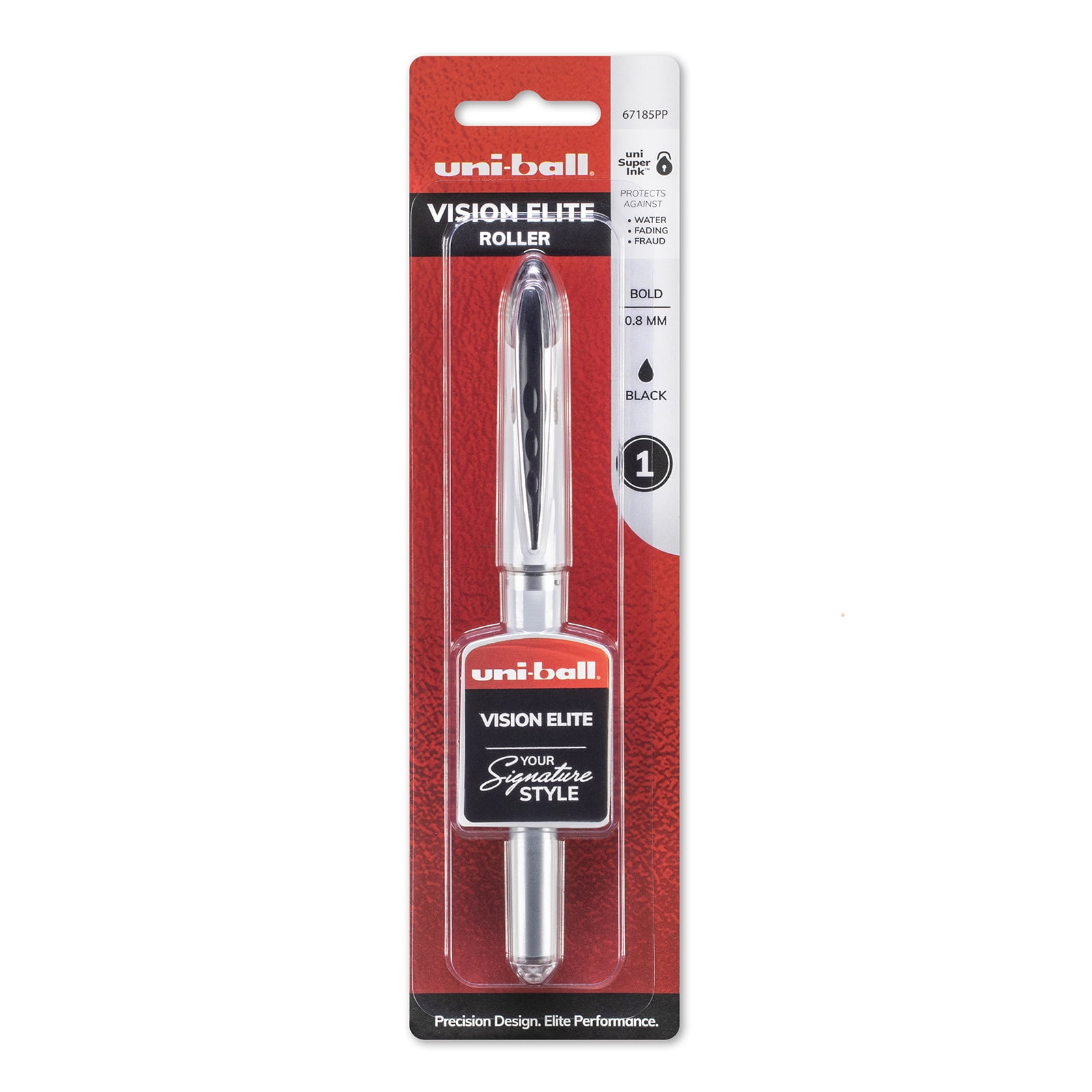 uni-ball Vision Elite Rollerball Pen, .8mm, Black, Carded Packaging