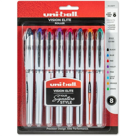 uni-ball Vision Elite Rollerball Pen Assorted Color 8-Pack - Bold Pen Point - 0.8 mm Pen Point Size - Refillable - Retractable - Assorted Gel-based In | Bundle of 2 Packs