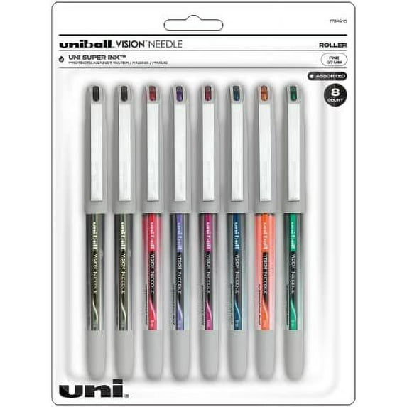 uni-ball Vision Needle Rollerball Pens Fine Point, 0.7mm, Assorted, 8 Pack