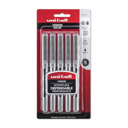 uni-ball Vision Rollerball Pen, .7mm, Black, 5/Pkg.