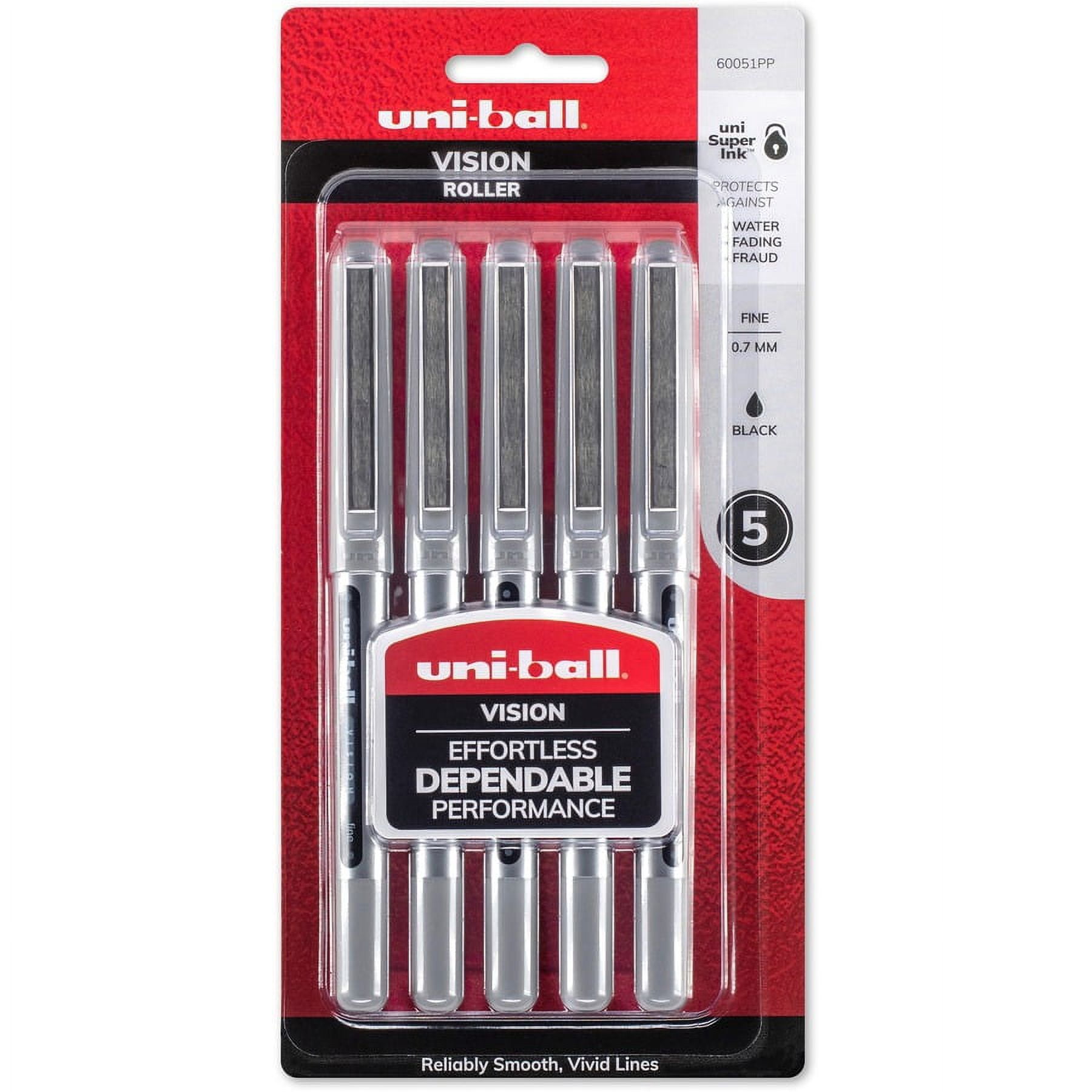 uni-ball Vision Rollerball Pen - Fine Pen Point - 0.7 mm Pen Point Size - Black - 5 / Pack | Bundle of 2 Packs