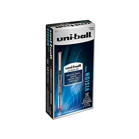 uni-ball Vision Rollerball Pens, Micro Point (0.5mm), Red, 12 Count