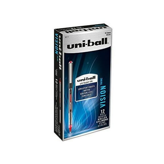 uni-ball Vision Rollerball Pens, Micro Point (0.5mm), Red, 12 Count
