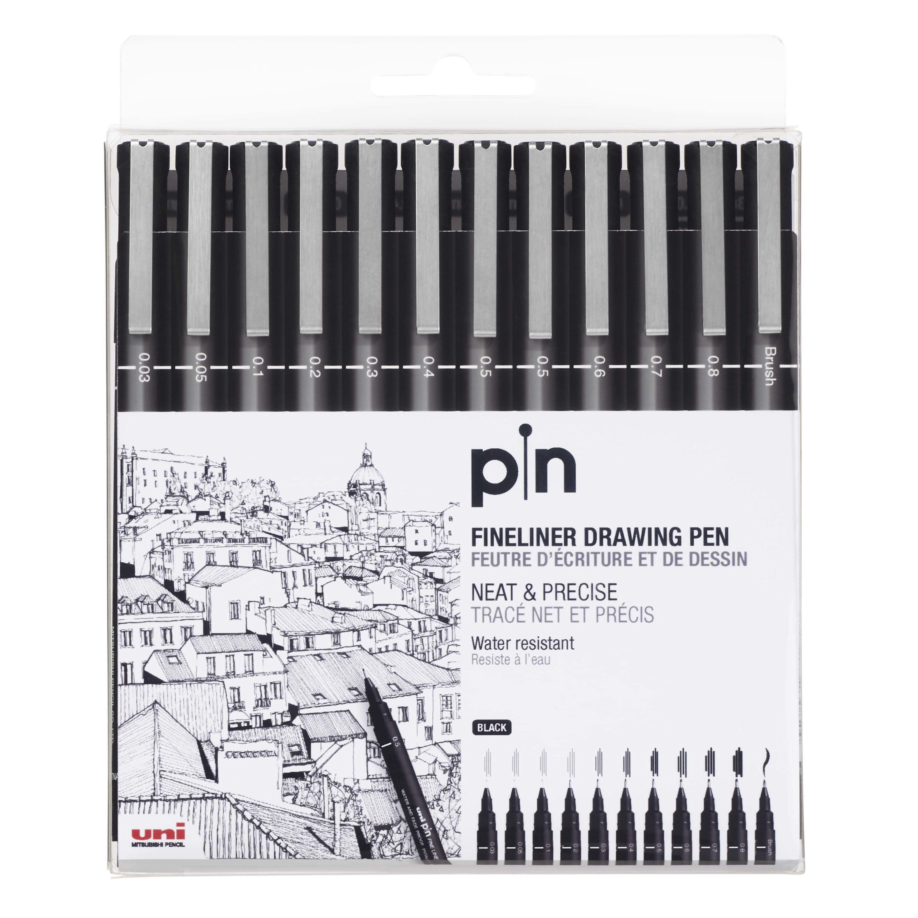 Uni Pin Fineliner Drawing Pen - Black - 0.03mm - Pack of 6