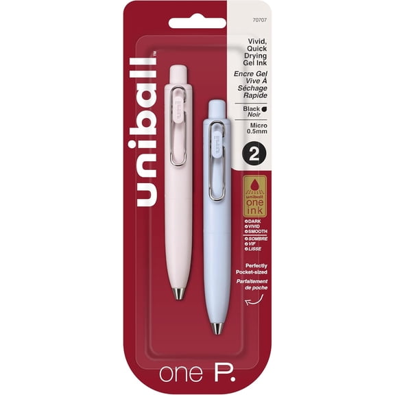 uni one P Retractable Gel Pens, Micro Point (0.5mm), Peach, Soda, Black, 2 Pack