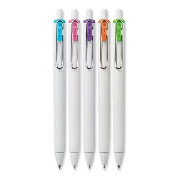 uniONE Gel Pen, Retractable, Medium 0.7 mm, Fashion Ink-Color Assortment, White Barrel, 5/Pack | Bundle of 10 Packs