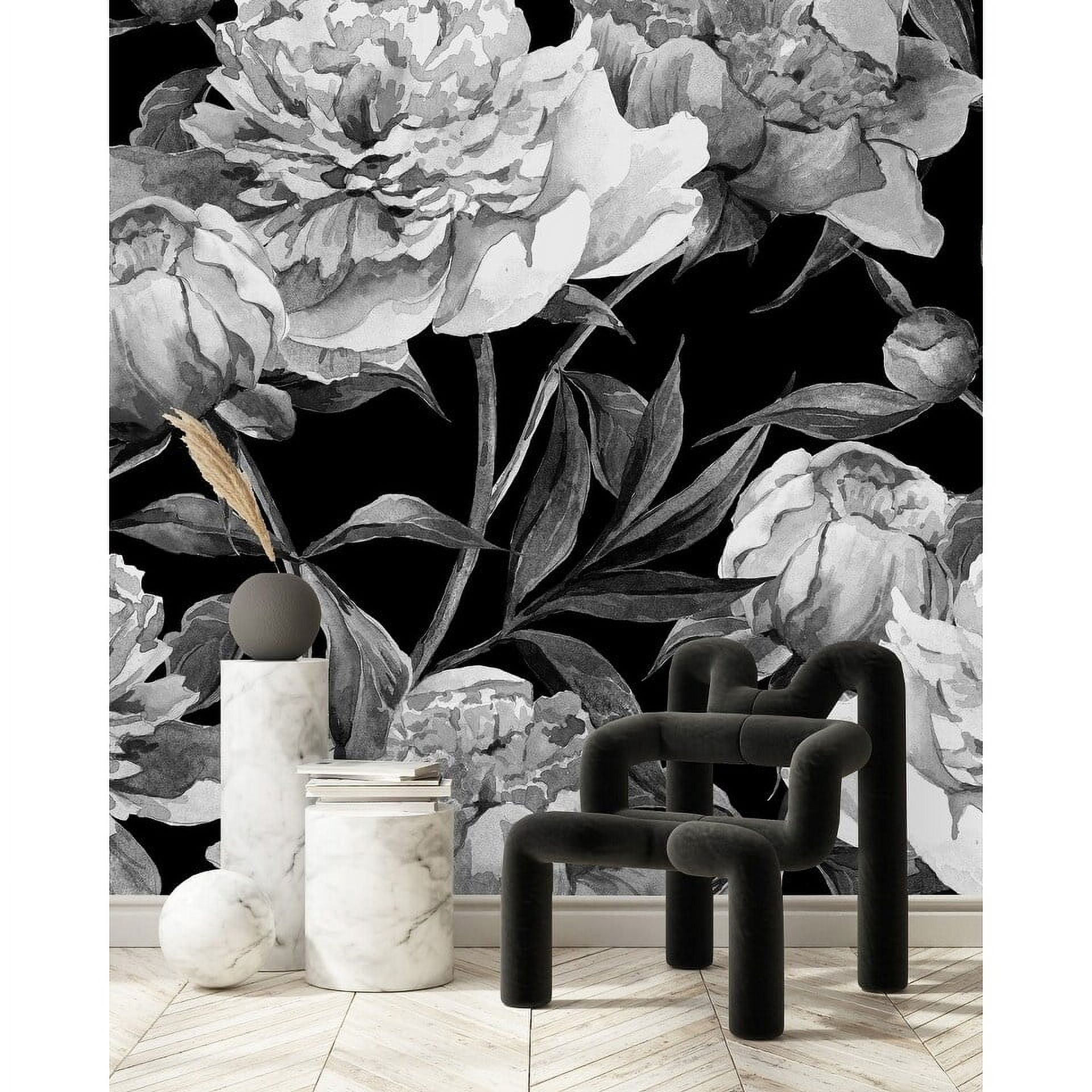 uniQstiQ Black and White Peonies Wallpaper Peel and Stick and Prepasted