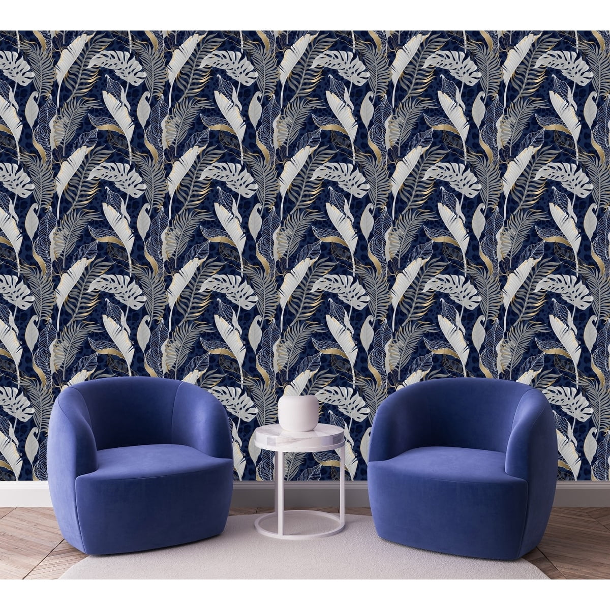 uniQstiQ Dark Blue Wallpaper with Palm Leaves Peel and Stick and ...