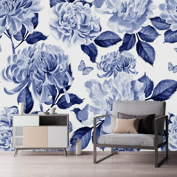 uniQstiQ Flowers and Butterflies Wallpaper Peel and Stick and Prepasted 100"W x 100"H - Peel-and-Stick