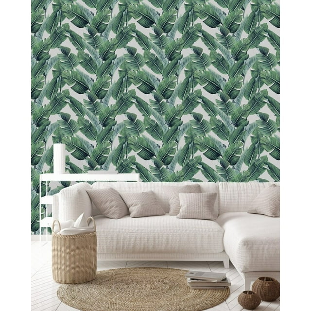 uniQstiQ Green Palm Leaves Wallpaper Peel and Stick and Prepasted 25"W x 125"H - Peel-and-Stick