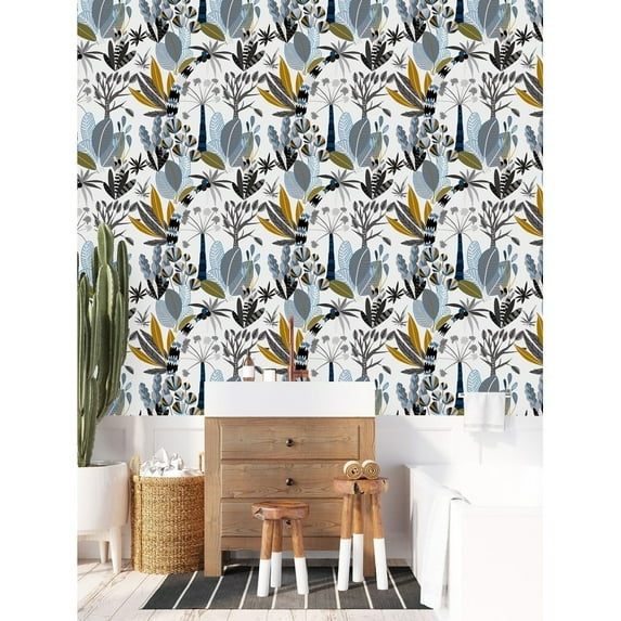 uniQstiQ Multicolored Leaves Wallpaper Peel and Stick and Prepasted 25"W x 125"H - Peel-and-Stick