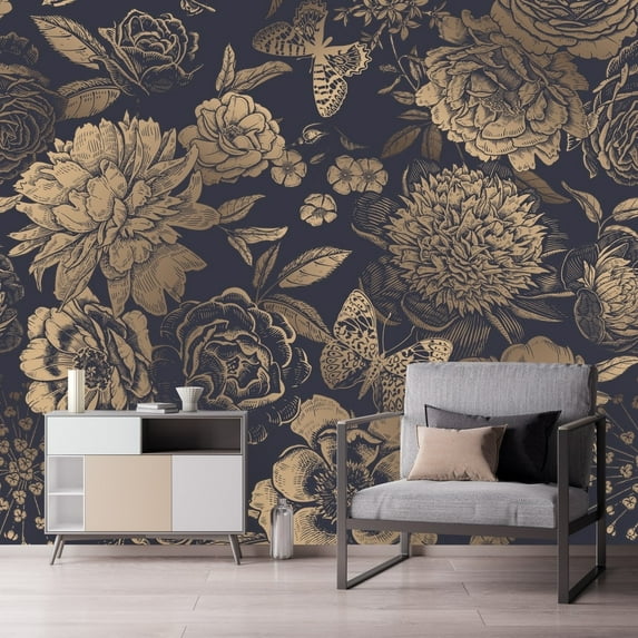 uniQstiQ Vintage Floral Wallpaper Peel and Stick and Prepasted 100"W x 100"H - Pre-pasted