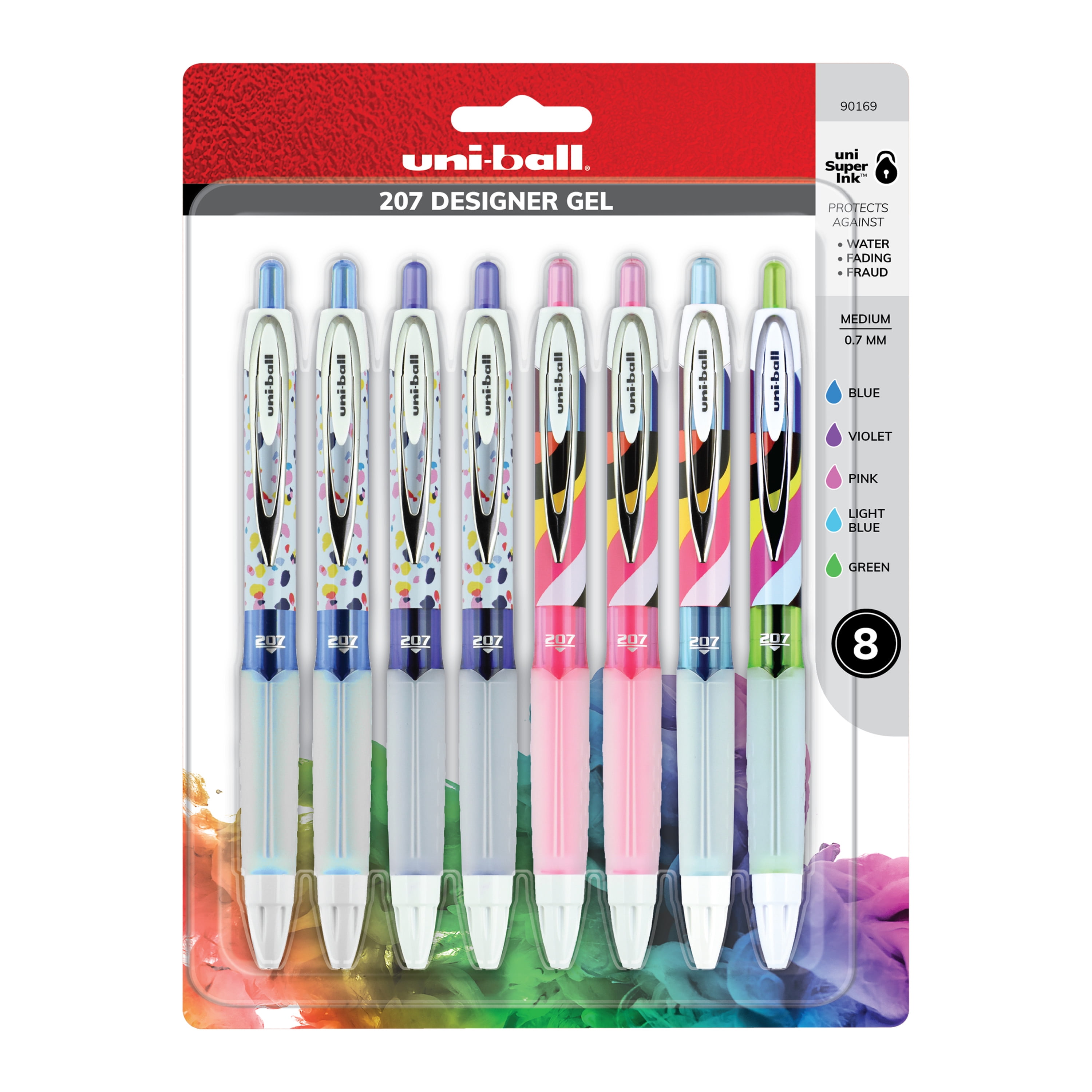 uniball 207 Artistic Abstract Designer Retractable Gel Pens, Medium Point, 0.7 mm, Assorted Ink, 8 Count
