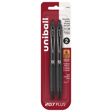 uniball™ 207 PLUS+ Retractable Gel Pen, Medium Point (0.7mm), Black, 2 Pack