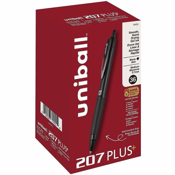 uniball 207 Plus+ Retractable Gel Pens, Medium Point, 0.7mm, Black, 36 Count