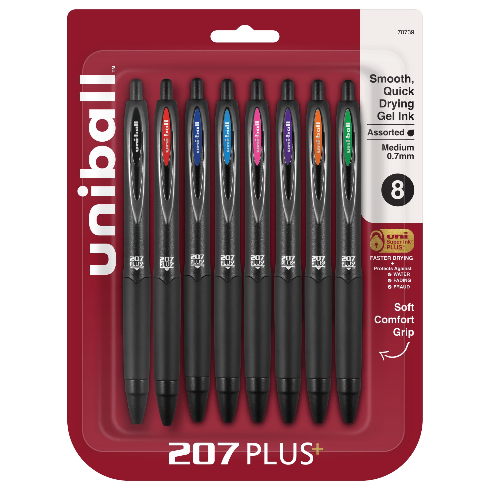 uniball 207 Plus+ Retractable Gel Pens, Medium Point, 0.7mm, Assorted Ink Colors, 8 Count