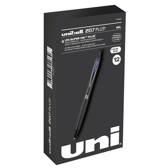 uniball™ 207 Plus+ Retractable Gel Pens, Medium Point (0.7mm), Blue, 12 Pack