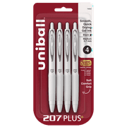 uniball™ 207 Plus+ Retractable Gel Pens, Medium Point (0.7mm), White Barrel, Black Ink. 4 Pack