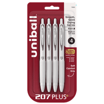 uniball™ 207 Plus  Retractable Gel Pens, Medium Point (0.7mm), White Barrel, Black Ink. 4 Pack