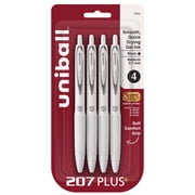 uniball 207 Plus+ Retractable Gel Pens, Medium Point, 0.7mm, White Barrel, Black Ink, 4 Count