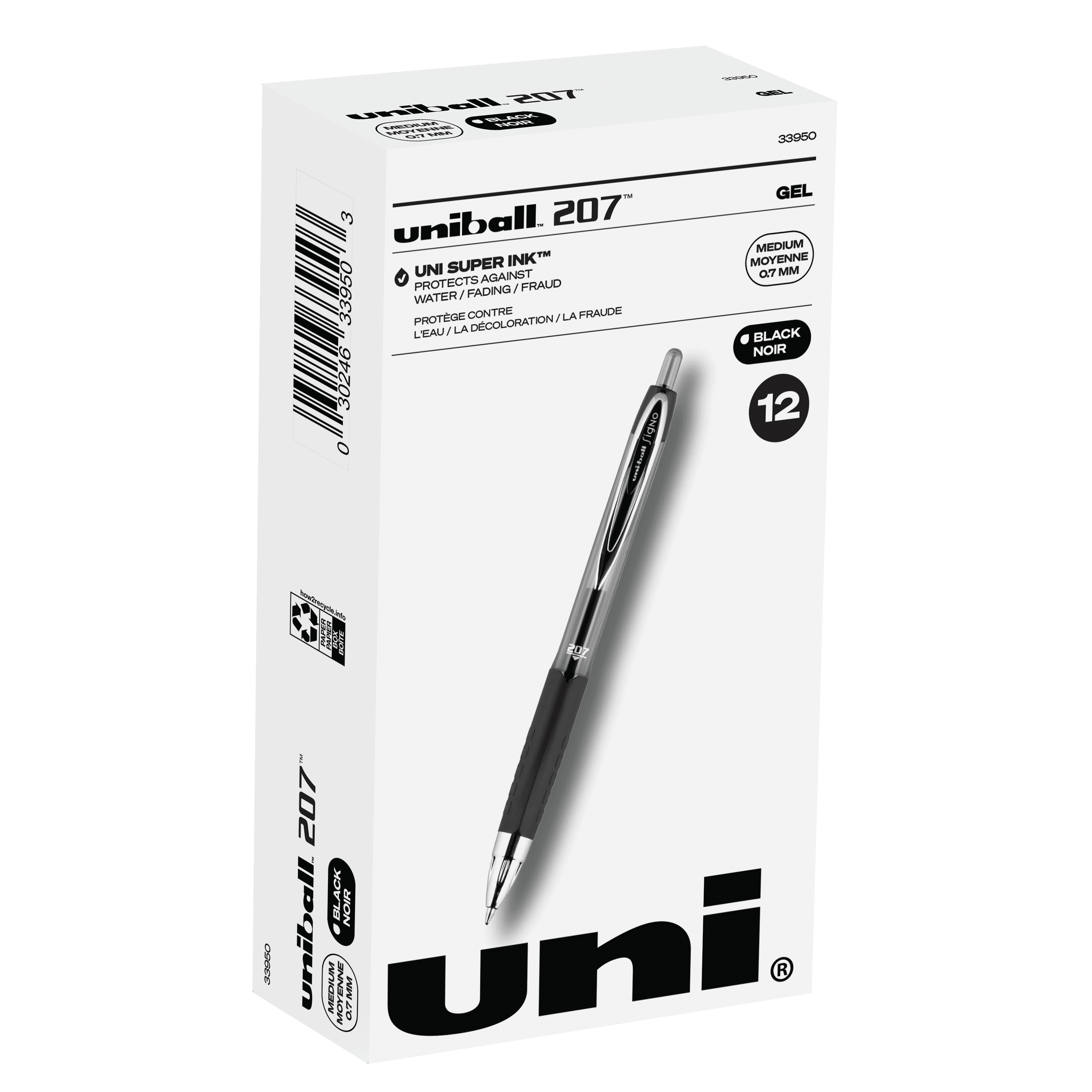 Uniball Signo 207 Gel Pen Pack, 0.7mm Medium Pens, Ink Pens, Office 12  Black