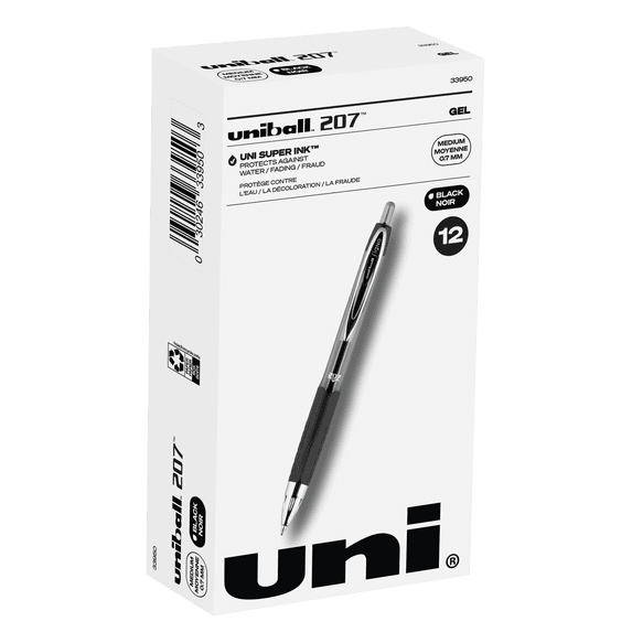 uni-ball 207 Retractable Gel Pens, Medium Point (0.7mm), Black, 12 Count - Clearfold Walmart SRP