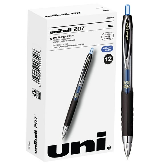 uniball 207 Signo Gel Ultra Micro Gel Pen, Retractable, Extra-Fine 0.38 Mm, Blue Ink, Smoke Barrel