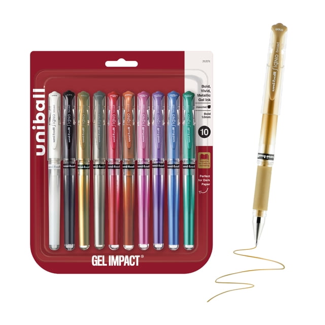 uniball™ Gel Impact Gel Pens, Bold Point, 1.0mm, Assorted Metallic ...