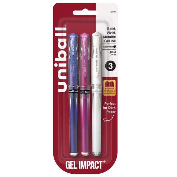 uniball Gel Impact Gel Pens, Bold Point, 1.0mm, Violet/Pink/White Ink, 3 Count