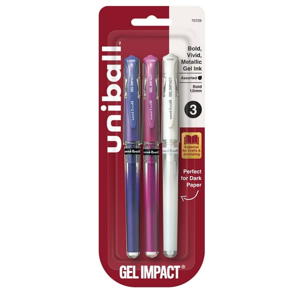 uniball™ Signo Gel Impact Pens, Bold Point (1.0mm), Assorted Metallic, 3 Pack