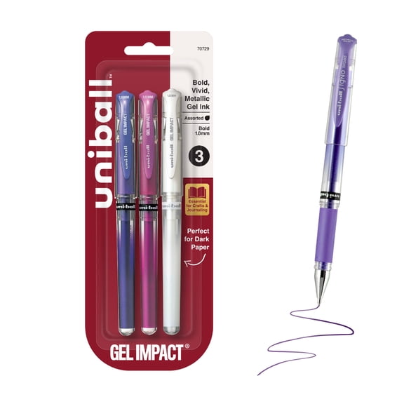 uniball Gel Impact Gel Pens, Bold Point, 1.0mm, Violet/Pink/White Ink, 3 Count