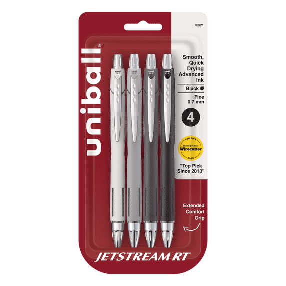 uniball™ Jetstream RT Ballpoint Pens, Fine Point (0.7mm), Black Ink, Retractable, 4 Count