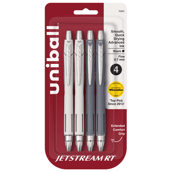 uniball Jetstream Retractable Ballpoint Pens, Fine Point (0.7mm), Black Ink, 4 Count