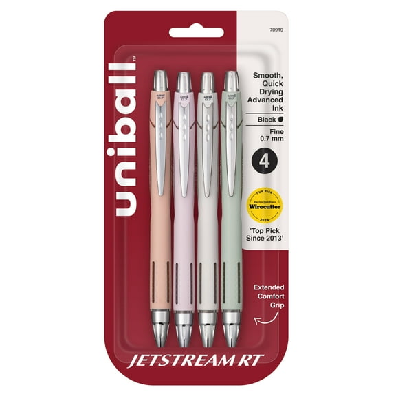uniball™ Jetstream RT Ballpoint Pens, Fine Point (0.7mm), Black Ink, Retractable. 4 count