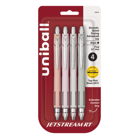 uniball™ Jetstream RT Ballpoint Pens, Fine Point (0.7mm), Black Ink, Retractable. 4 count