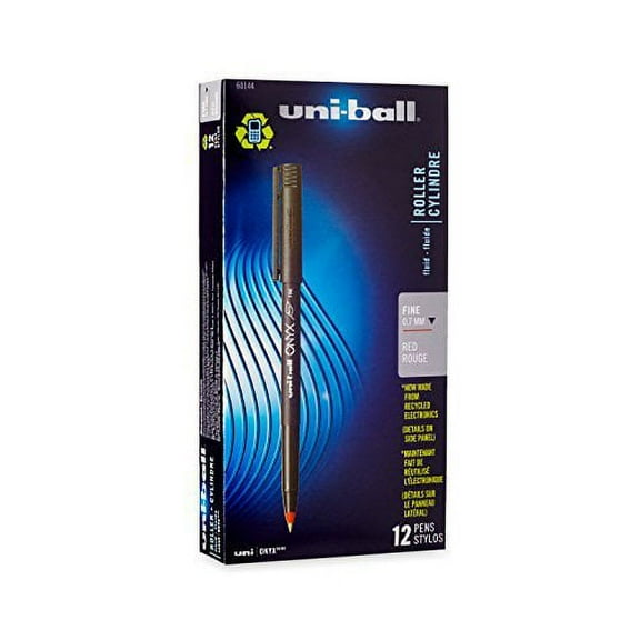 uniball Onyx Stick Roller Ball Pens, Fine Point, 0.5 mm, Red Ink, 12 Count