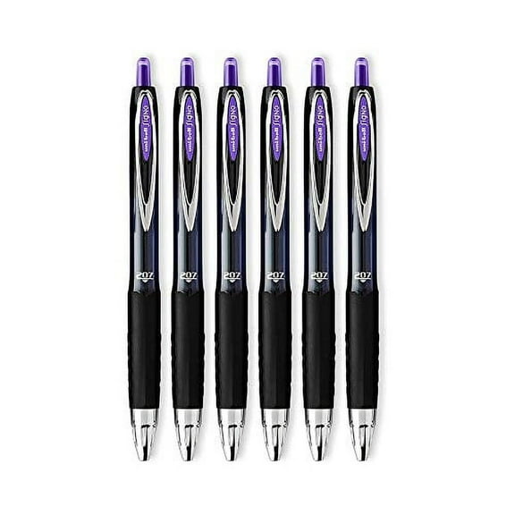 uniball Signo 207 Retractable Gel Ink Pens, Medium Point, 0.7mm, Purple Ink, 6 Count
