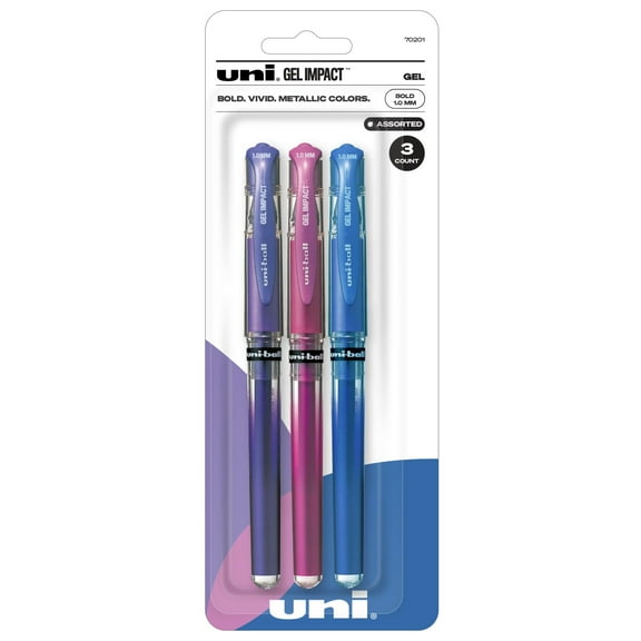 uniball Signo Gel Impact Pens, Bold Point (1.0mm), Assorted Metallic, 3 Pack