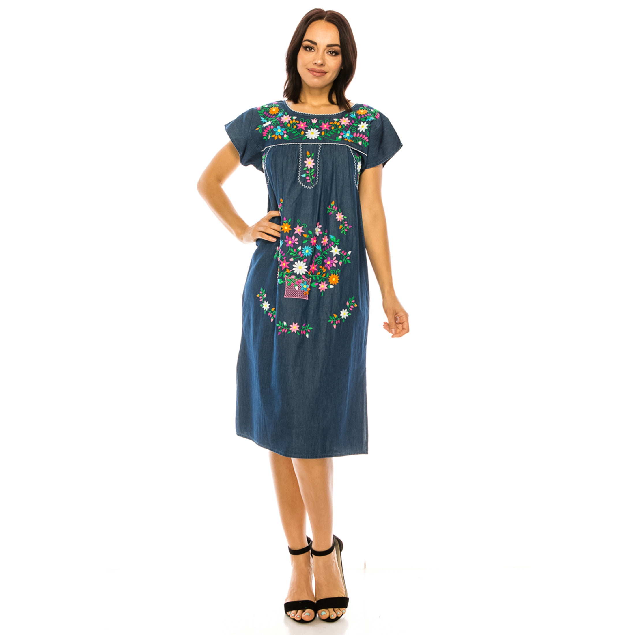 unik Embroidered Traditional Mexican Dress (Lilac, M) - Walmart.com