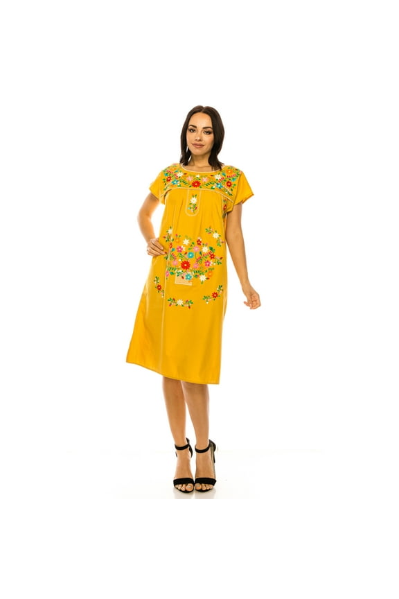 Embroidered Traditional Mexican Dress (Honey, XX-Large)