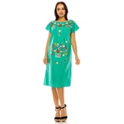 unik Embroidered Traditional Mexican Dress Mint, 2XL