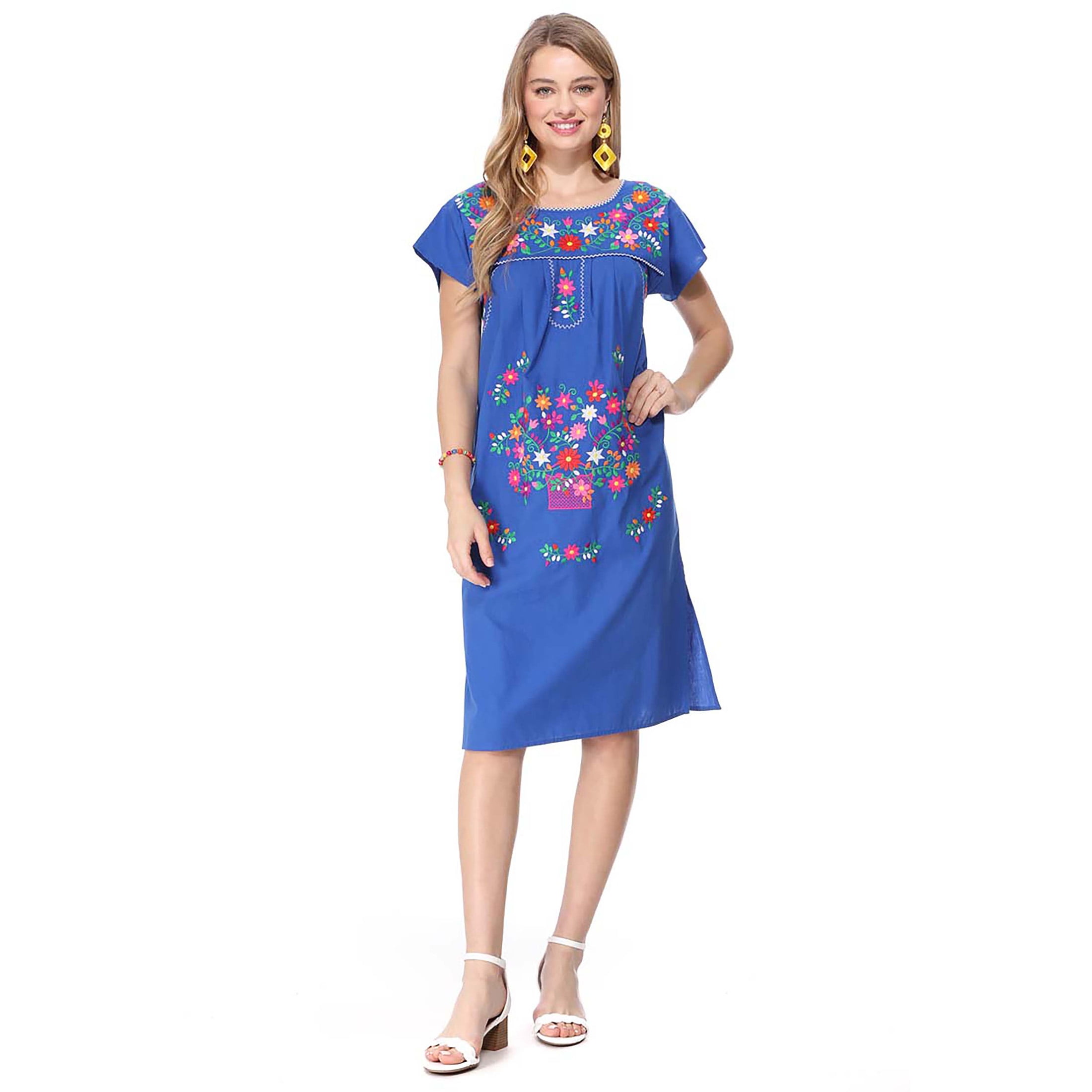 unik Women Embroidered Traditional Mexican Bohemian Long Casual Dress unik Women Embroidered Traditional Mexican Bohemian Long Casual Dress