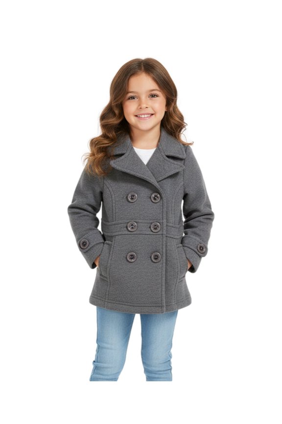 Girl Fleece Coat with Buttons, Dark Grey Size Large