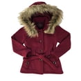 thumbnail image 1 of unik Girl Fleece Coat with Detachable Fur Lined Hood and Belt (2, Burgundy), 1 of 1