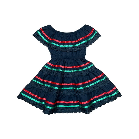 unik Girl's Traditional Mexican Cinco De Mayo Fiesta Dress Black 14