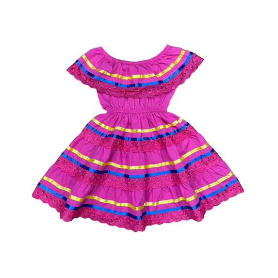 unik Girl's Traditional Mexican Cinco De Mayo Fiesta Dress Pink 4