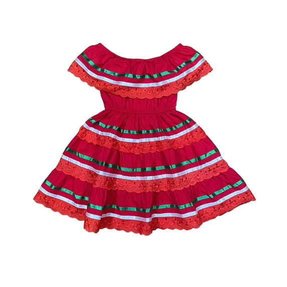 unik Girl's Traditional Mexican Cinco De Mayo Fiesta Dress Red X 6