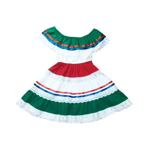 unik Girl's Traditional Mexican Cinco De Mayo Fiesta Dress Royal Green Size 3